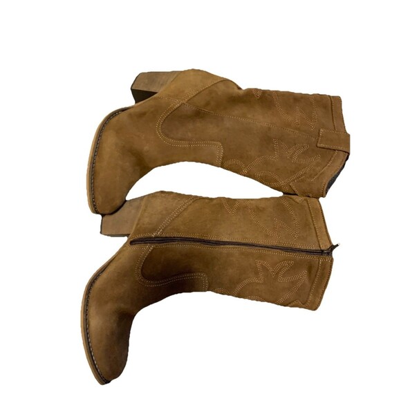 Poelman Suede Western Cowboy Boots Brown Chunky Heel Boho Festival Sz 6.5 New - Picture 4 of 7